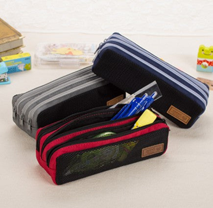 3 Zippers Multifunctional Pencil Case